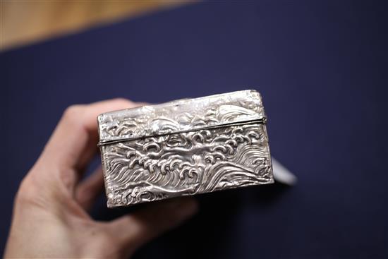 An early 20th century Japanese silver mounted hardwood cigarette box, 5.5in.